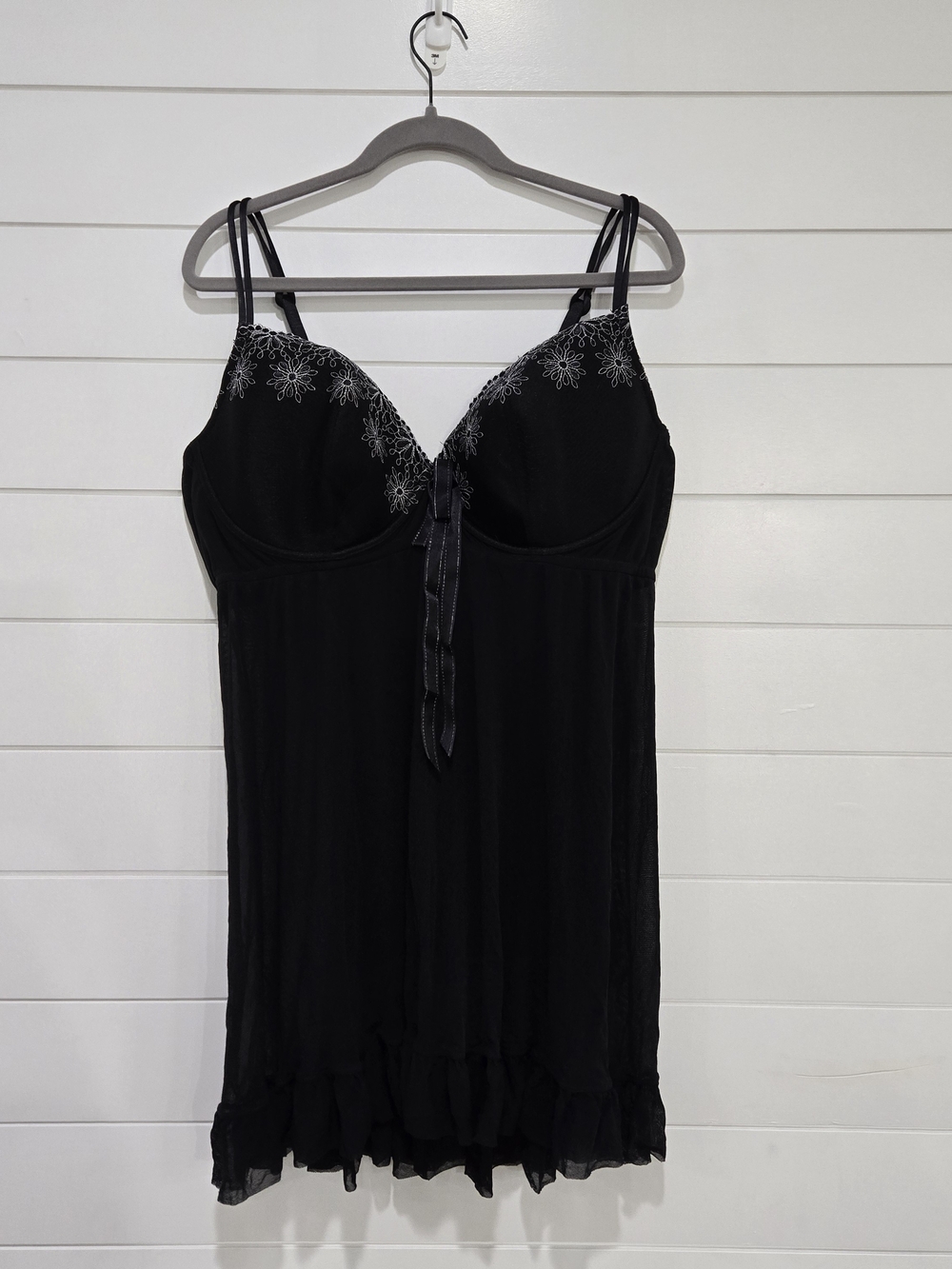 Cacique Womens Plus Size Black Lace-Trim Slip Babydol Chemise Nightie Lingerie